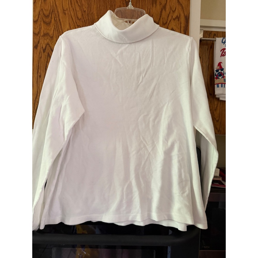 White Stag Womens XL White Long Sleeve Turtleneck 100% Cotton Solid Basic‎ Top